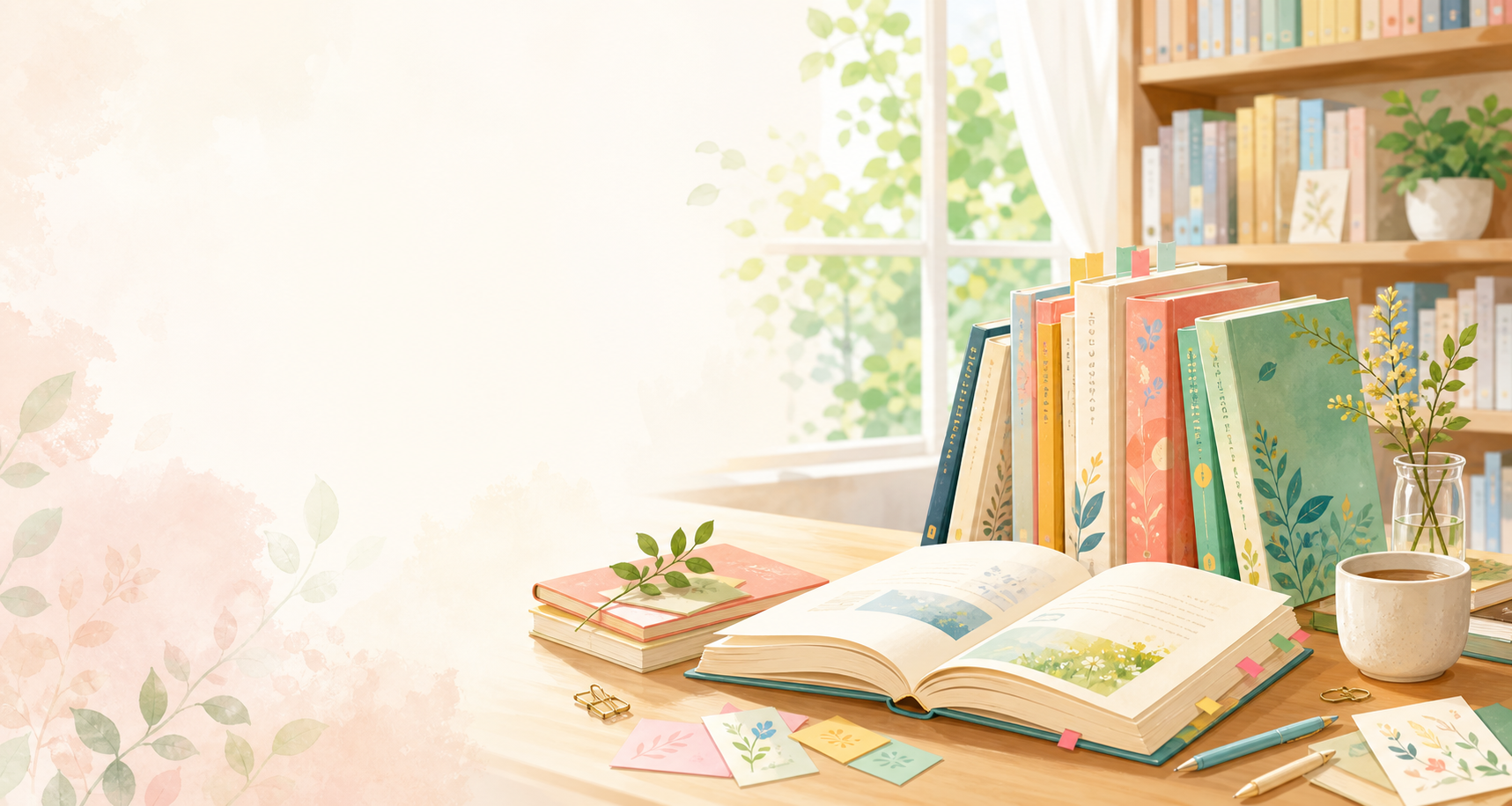 本と読書テーブルのイラスト